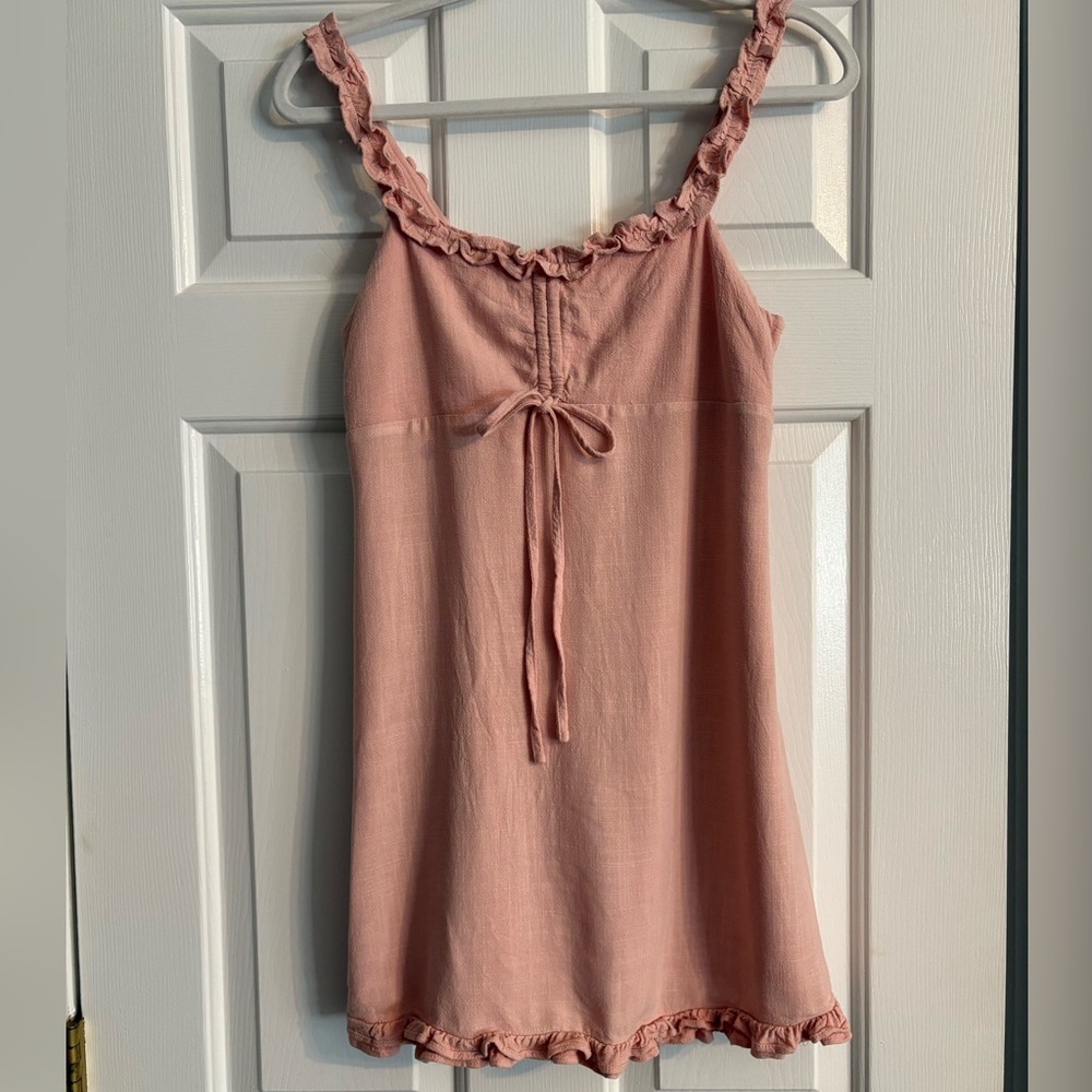 LoveRiche Pink Chemise with Braided Straps and Ruffled Hem